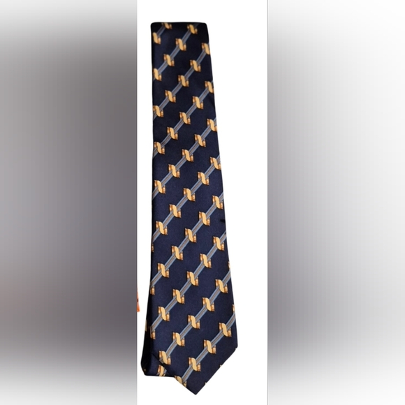 Navy and Gold Men's Hermes Tie